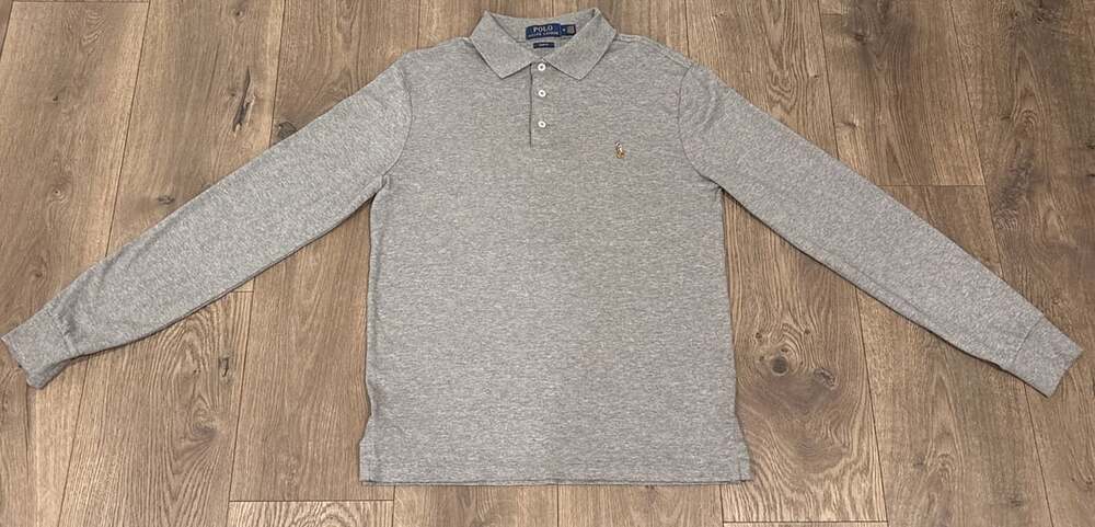 Polo Ralph Lauren Long Sleeve Polo Shirt Size M Gray Slim Fit
